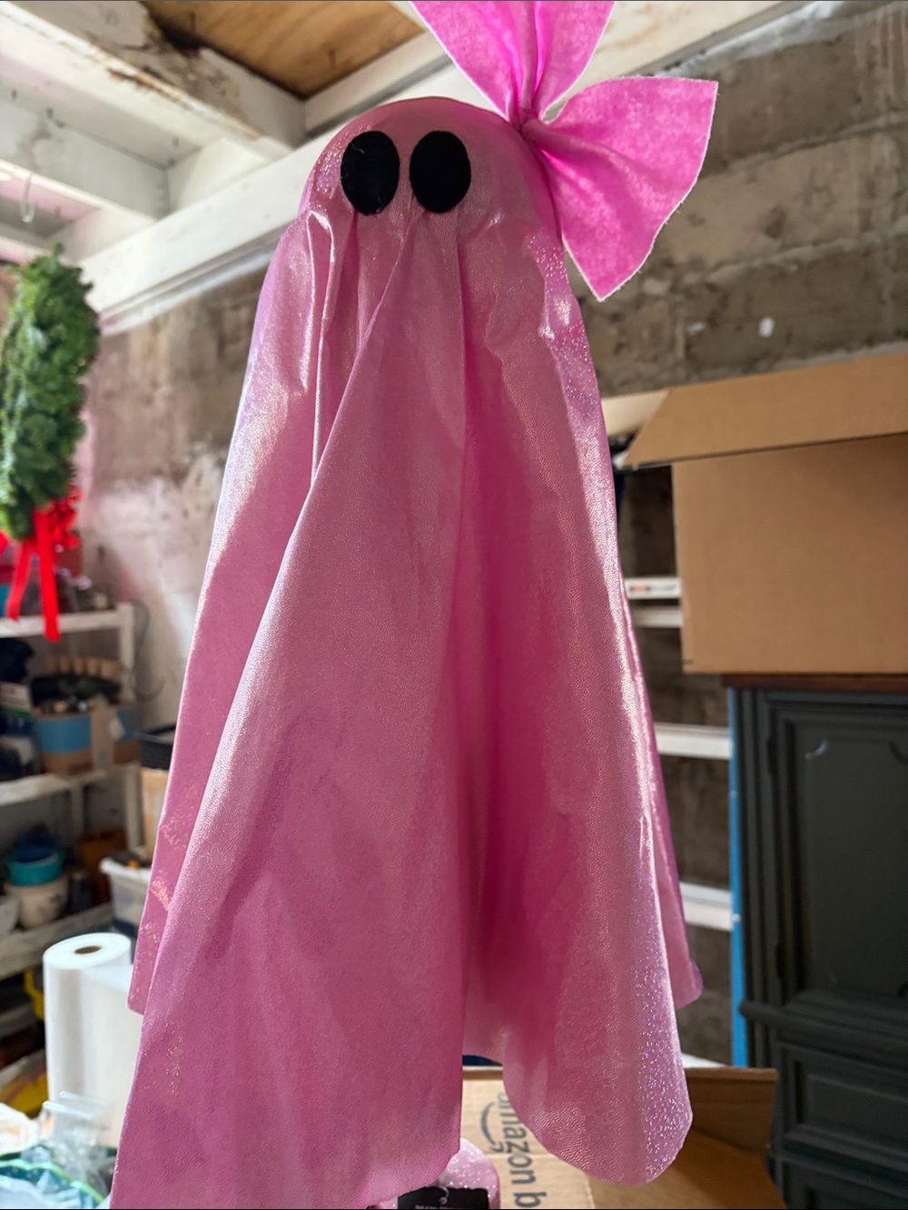 Ashland Pink Shimmery Ghost Decoration with feet